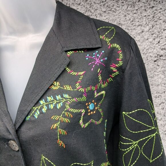 Mark Singer Software Women's Small Shacket/ Jacket. Embroidered Flowers/ Black.. - Picture 2 of 14